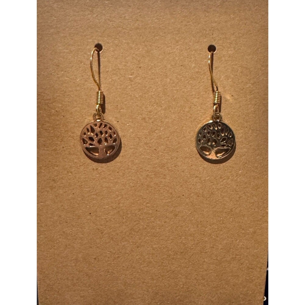 Gold Tree of Life Charm on 10kt Gold Earrings #2165 - Picture 4 of 4